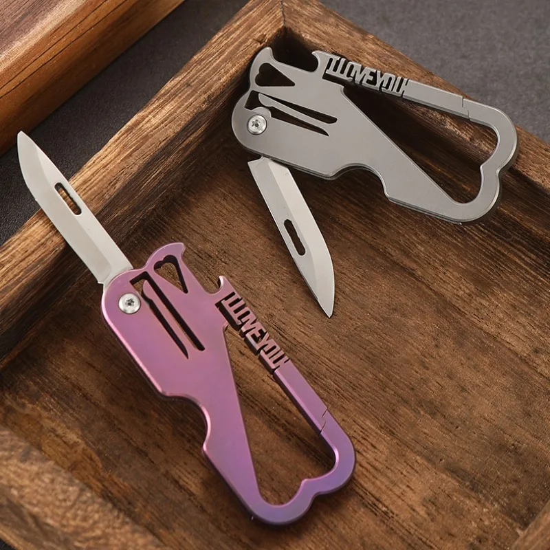 Couple Gift for Lovers Pink Grey Folding Knife Titanium Alloy Handle Portable Keychain Pocket Knife EDC Tool Unboxing Cutter