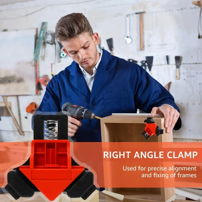 4Pcs Woodworking Right Angle Clamp, 90° Positioning Fixture, Auto Fit Board Thickness, Heavy-Duty Stainless Steel Spring Clamp
