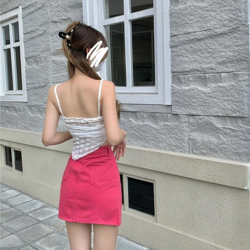 

Женская короткая джинсовая юбка-карандаш с высокой талией, цвета питайи, в стиле Hot Girl, новинка лета 2026