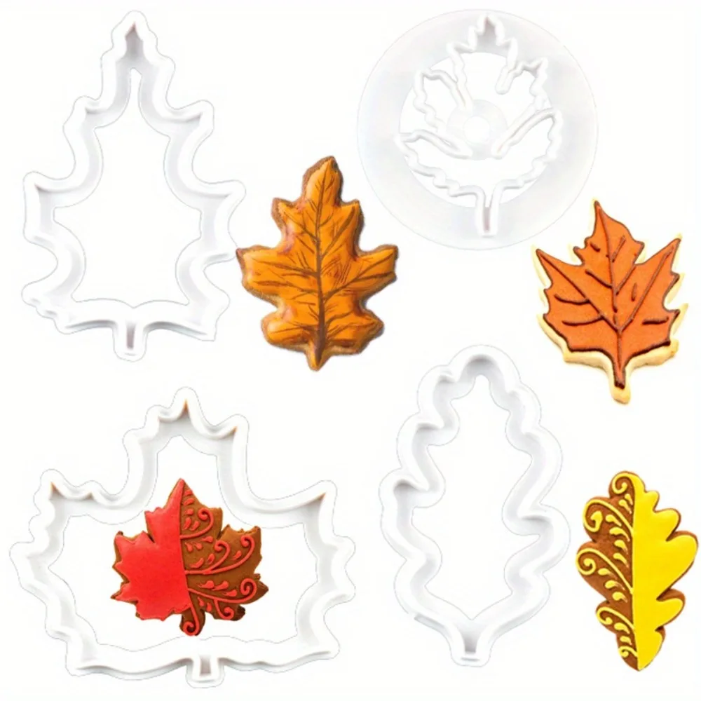 4Pcs Set Fall Leaf Cookie Cutters Maple Oak & Holly Leaf Shapes Durable Plastic Molds for Thanksgiving Autumn Baking  DIY Crafts