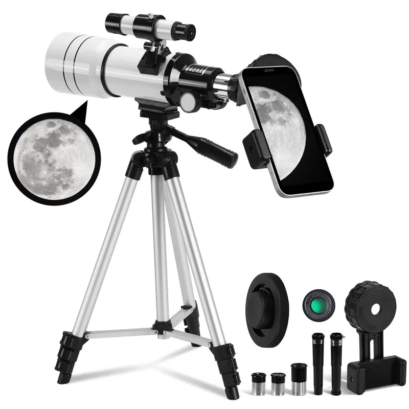 

SUNOYAR Telescope, 70mm Telescopes for Adults & Kids, 300mm Refractor Telescope (15X-150X) with Tripod for Astronomy Beginners