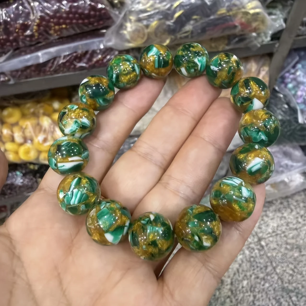 Gold Porcelain Green Single Ring Bracelet - Unisex Fashion Versatile Genius Pearl Bracelet