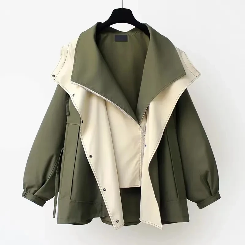 Veste coupe-vent mi-longue pour femme, faux manteau deux pièces, taille serrée, vêtements d'extérieur décontractés, mode coréenne, printemps, automne, nouveau, 2024