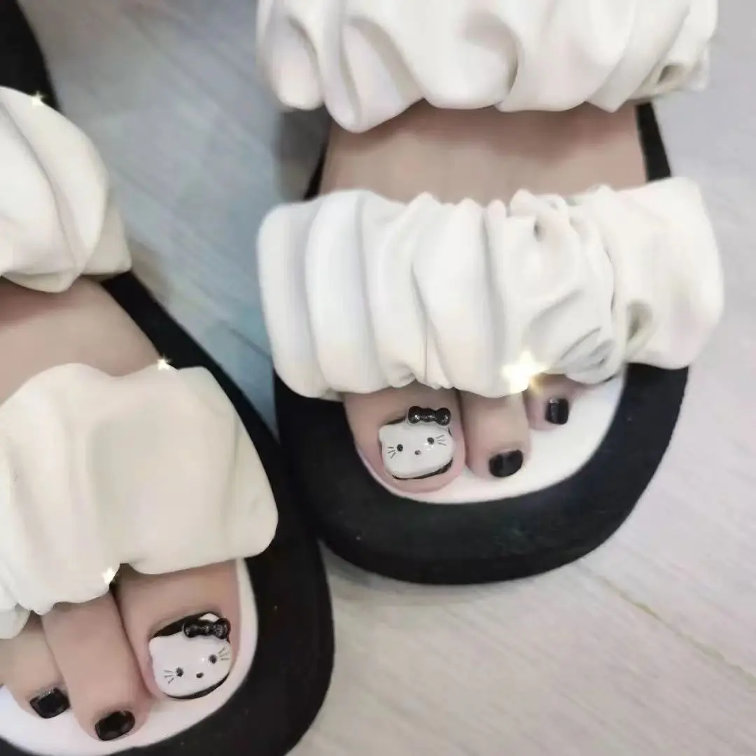 DIY New Hellokt Kawaii Toenail Art Stickers Cartoon Black Toe Nail Handmade 3D Removable Wearable Fake Nail Patch Toy Girls Gift