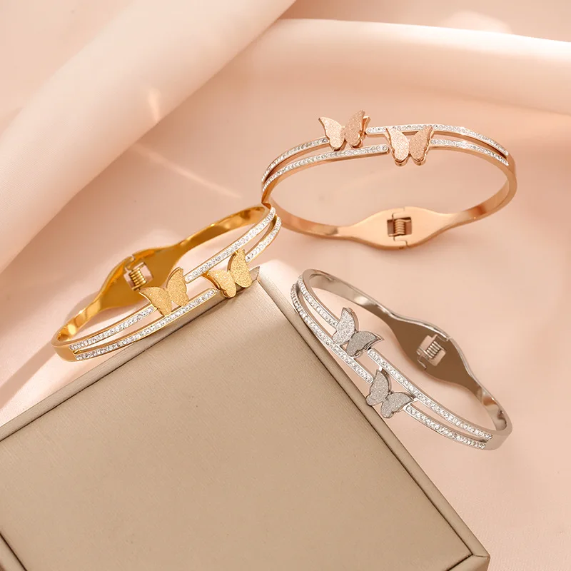 Fashionable and light luxury all-diamond children's bracelet, brand-new minimalist line double titanium steel bracelet accessory