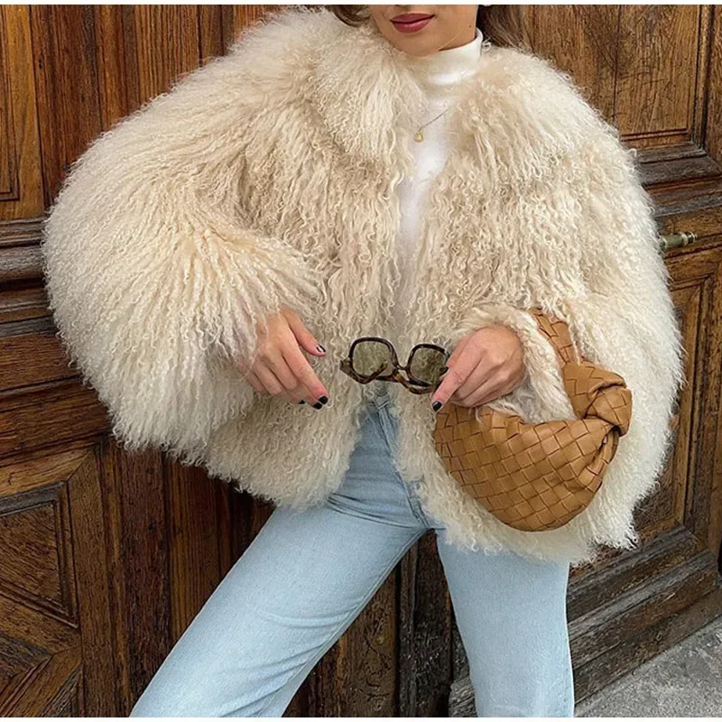 Fashion Women\'s Fluffy Faux Fur Warm Coat Winter Chic Oversize Long Sleeve Cropped Plush Jacket Lady Elegant Thermal Streetwear