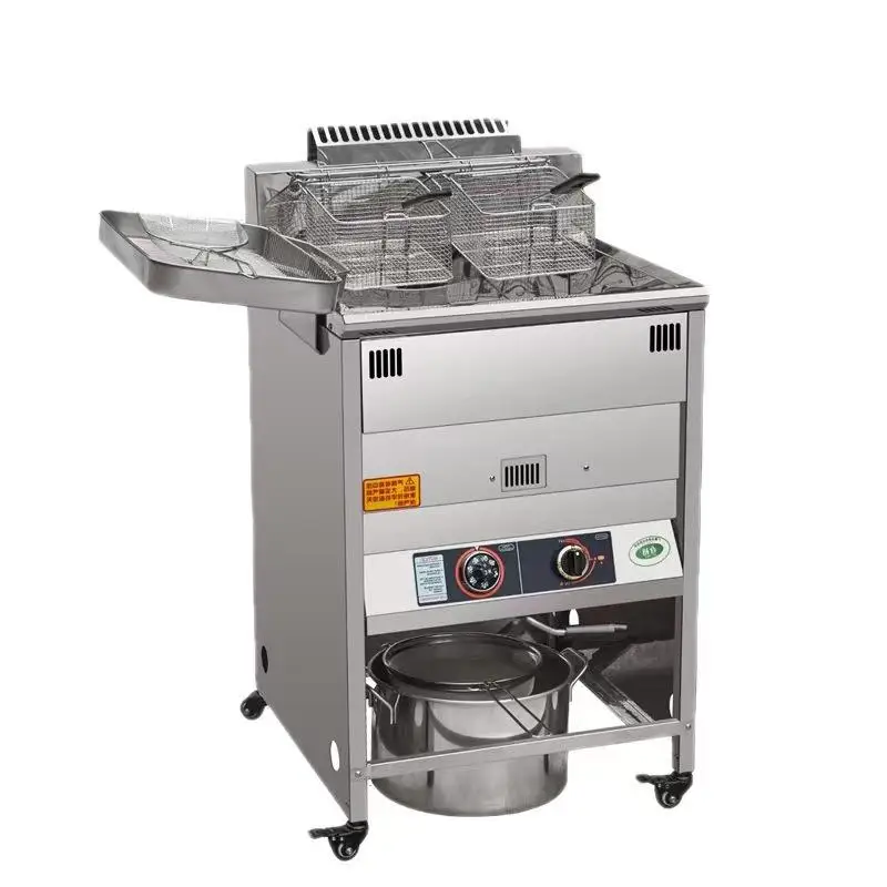 Double Basket Commercial Gas Deep Fryer French Fries Deep Fryer Fried Potato Chips Puffed Food Frying Machine with 2 Tanks