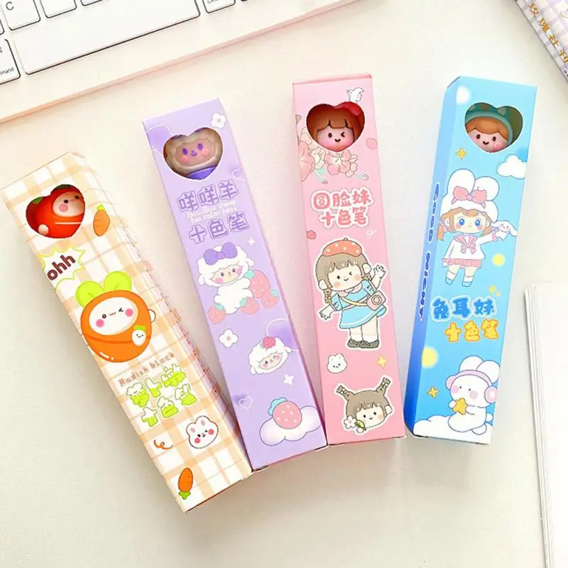 Cute Girl Stationery Energetic Easy To Use Lovely Polychromatic Ten Color Ballpoint Pen Gift Gifts For Students Portable Useful