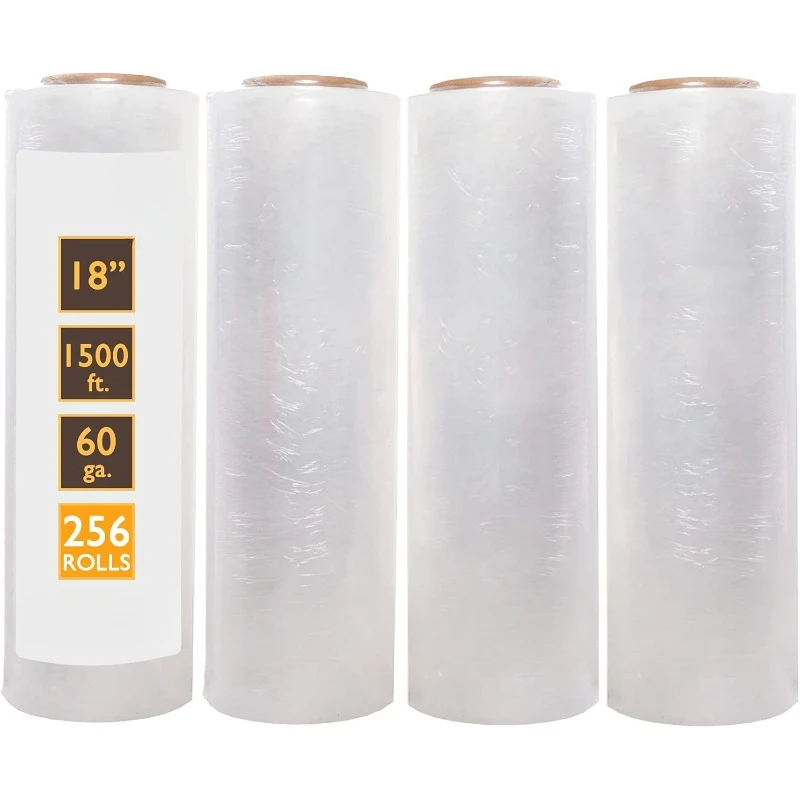 18” x 1500 ft Stretch Wrap Heavy Duty 60 Gauge High Performance Stretch Film Packing Moving Packaging Stretch Wrap 256 Rolls