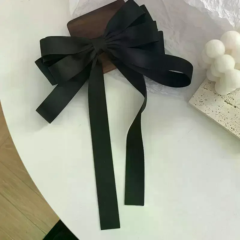 Fashion Hair Clips For Women Girls Big Bowknot Solid Satin Long Ribbon Bows Spring Clamp Women's Ponytail Hair Clip
