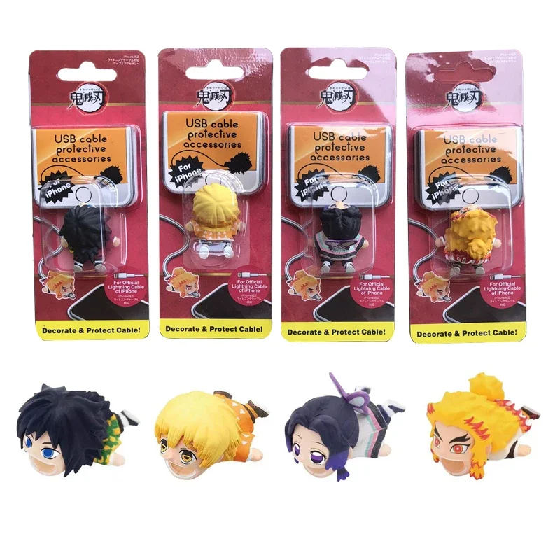 Anime Demon Slayer USB kabel gryzie ochraniacz na Iphone Cute Tanjirou Figures Kawaii Protector zabawki prezenty