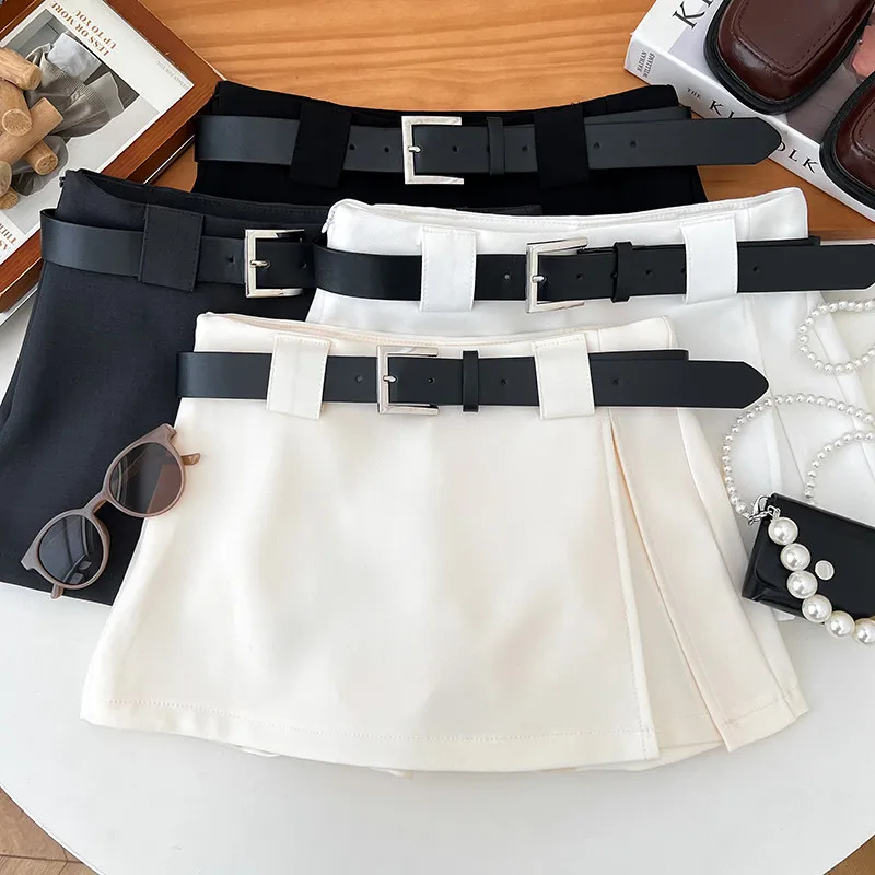 

Женская белая мини-юбка с высокой талией, облегающая, с разрезом, винтажная, А-силуэт, с поясом, для женщин, новинка лета 2026