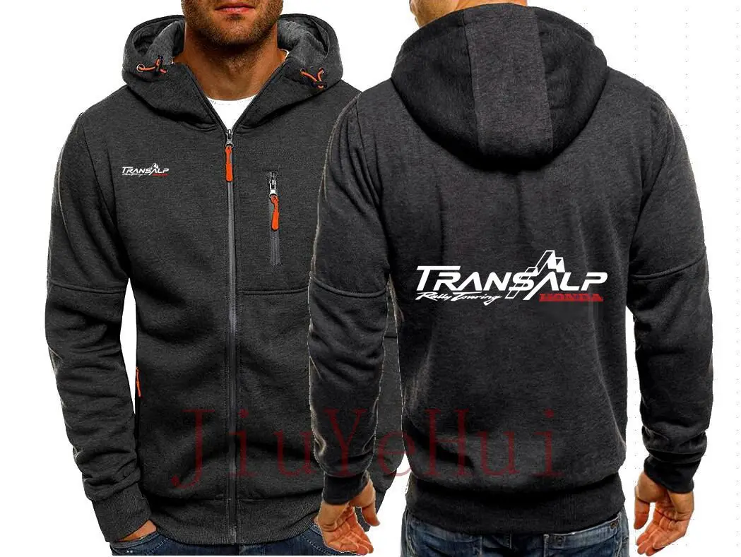 Motorcycle Transalp Style 650 XL700V Men\'s Hooded Coats JDM Hondaes Sweatshirt Outwear Warm Coat Jacket Plain Zip Up Casual Coat