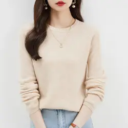 Women's Sweater 100% Merino Wool Fall Winter V Neck Knit Tops Soft Warm Pullovers Long Sleeve Vintage Basic Tops Woman Clothing