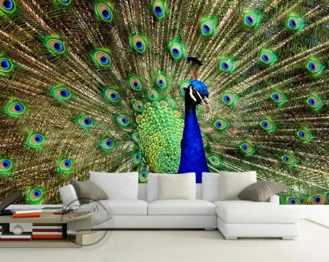 Customized Size Wallpaper Home Decoration Feather Mural Living Room Bedroom Peacock Opening Screen Decoration Painting 3d murals