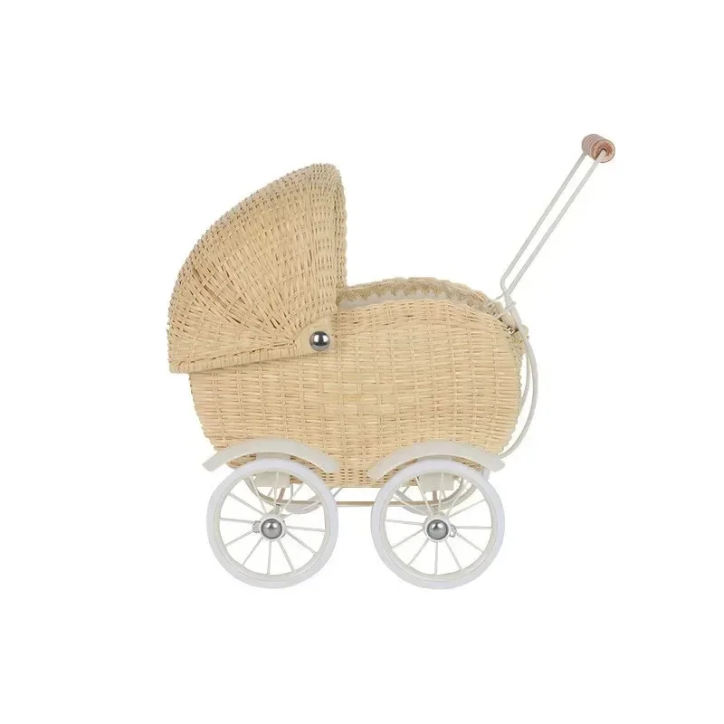 Nordic Rattan Hand-Pushed Walker Baby Hand-Held Walking Four-Wheel Toy Room Decoration Photo Props image 3