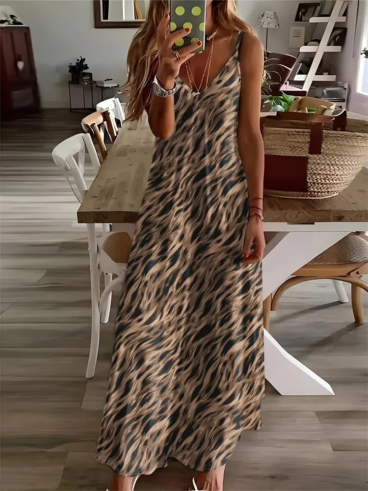 

2024 Everyday Casual Women's Dress Animal Fur Print Halter Dress Urban Street Ladies Elegant Dress Holiday Party Elegant Dress