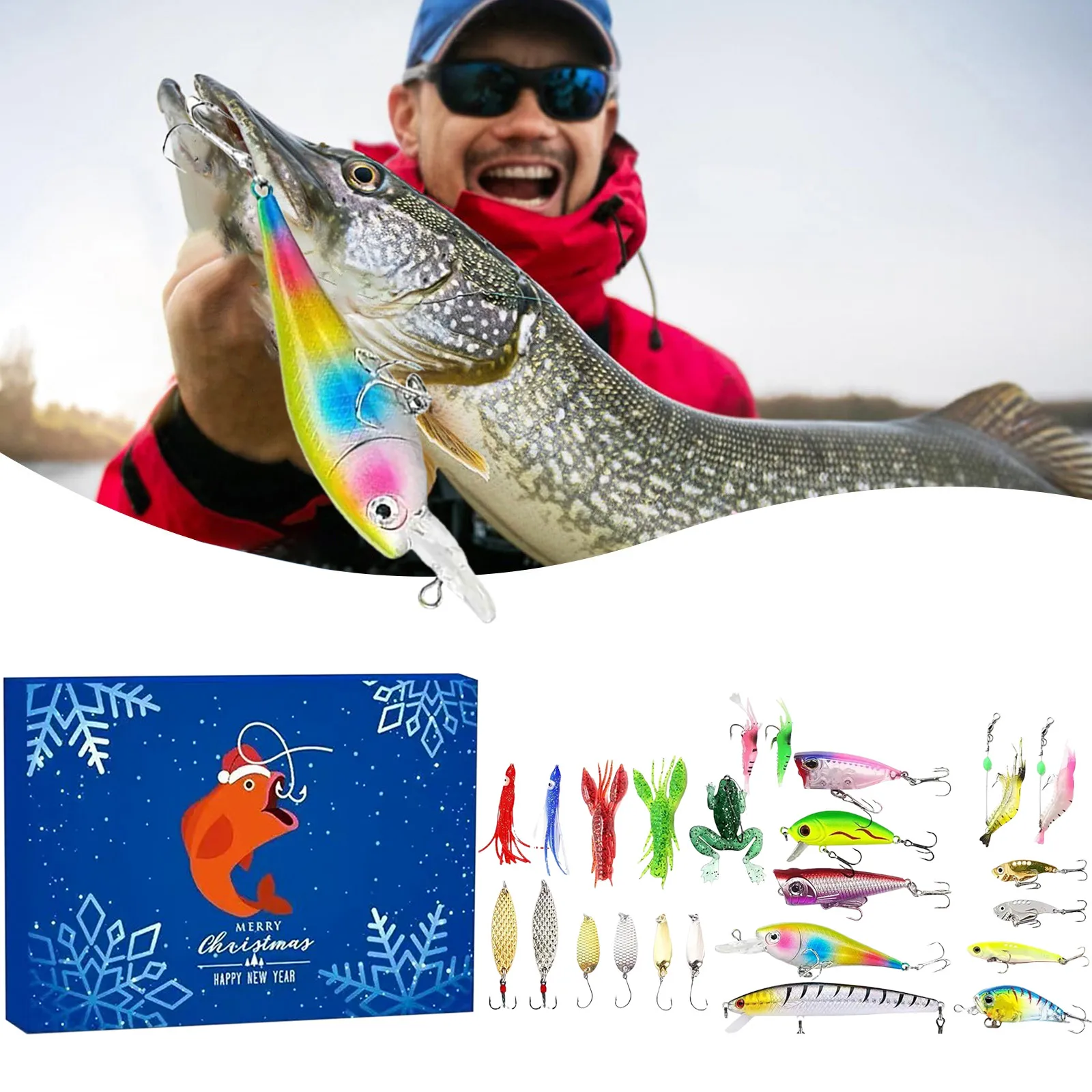 Reloj preescolar Calendario de Adviento de pesca 2025 Hombres adultos Adolescentes Niños 24 días Botón de cuenta regresiva de Navidad Luces de batería con temporizador