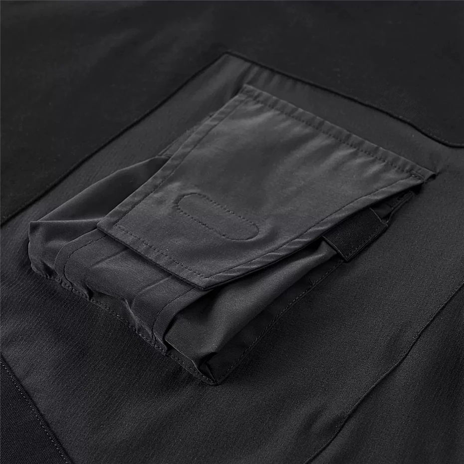 Black Techwear T-shirt Hip Hop Streetwear Pocket Patchwork Cargo Tshirt Men Summer Short Sleeve Tops Tees Male