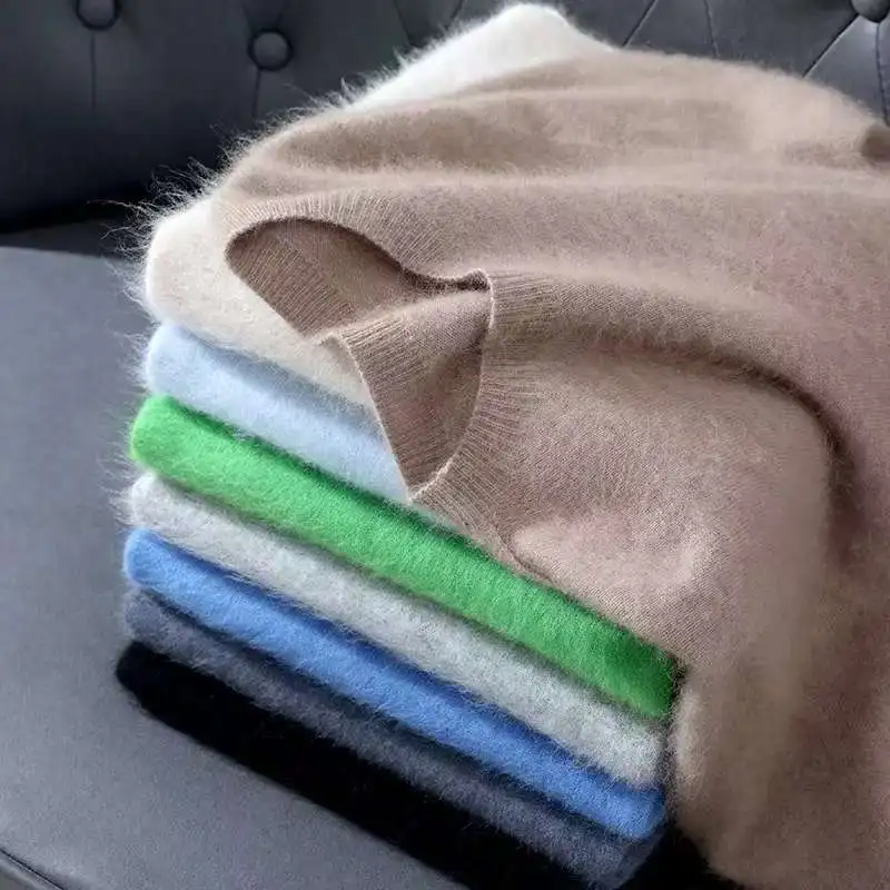 

Seamless Men's T-Shirt 100% Mink Cashmere Sweater Men's O-Neck Pullover Casual Loose Knit Sweater Vest First-Line Ready To Wear