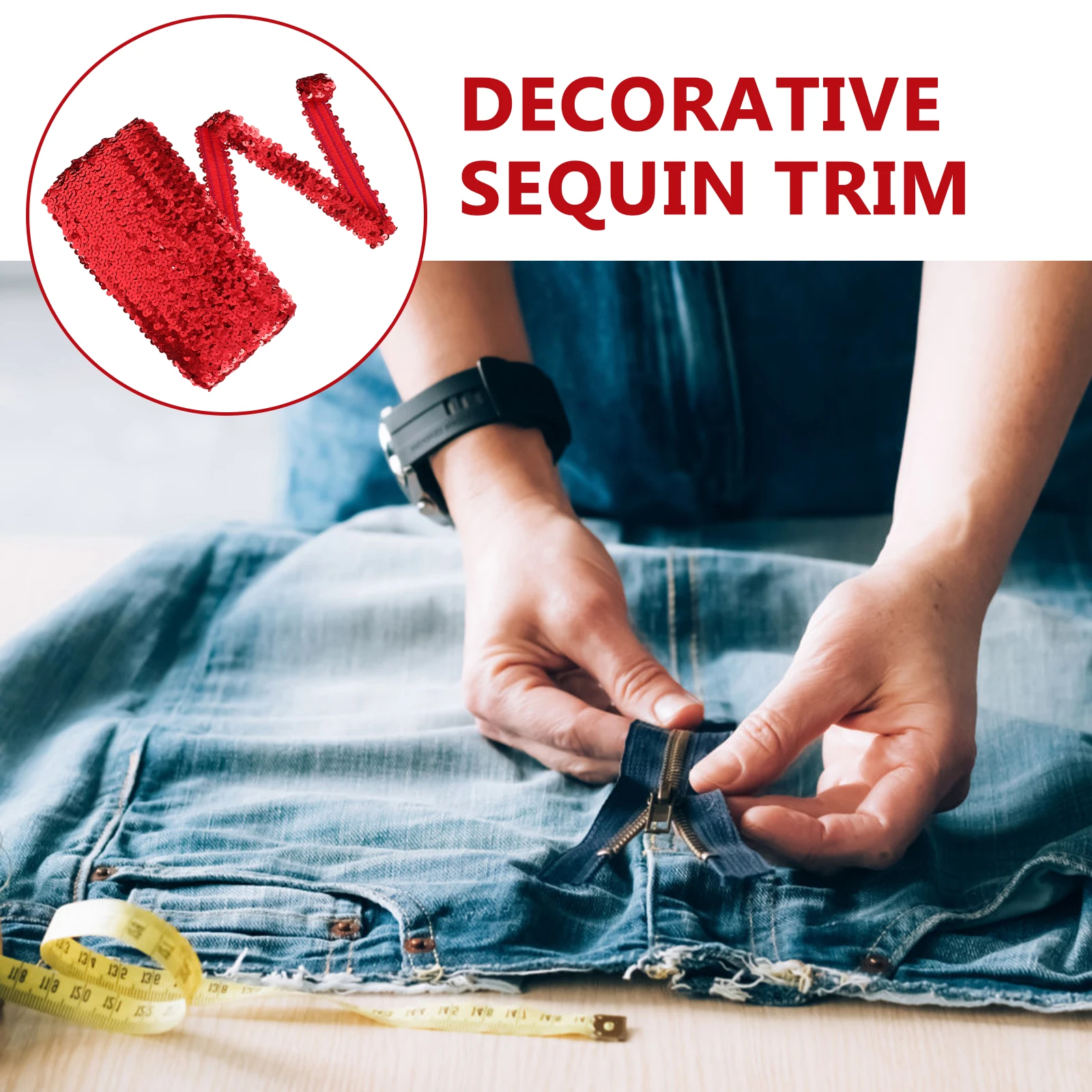 

Sequin Elastic Belt Ribbon Fringe Trim Delicate Costume Band Decorative Clothing Fabric for Sewing Red Sequins