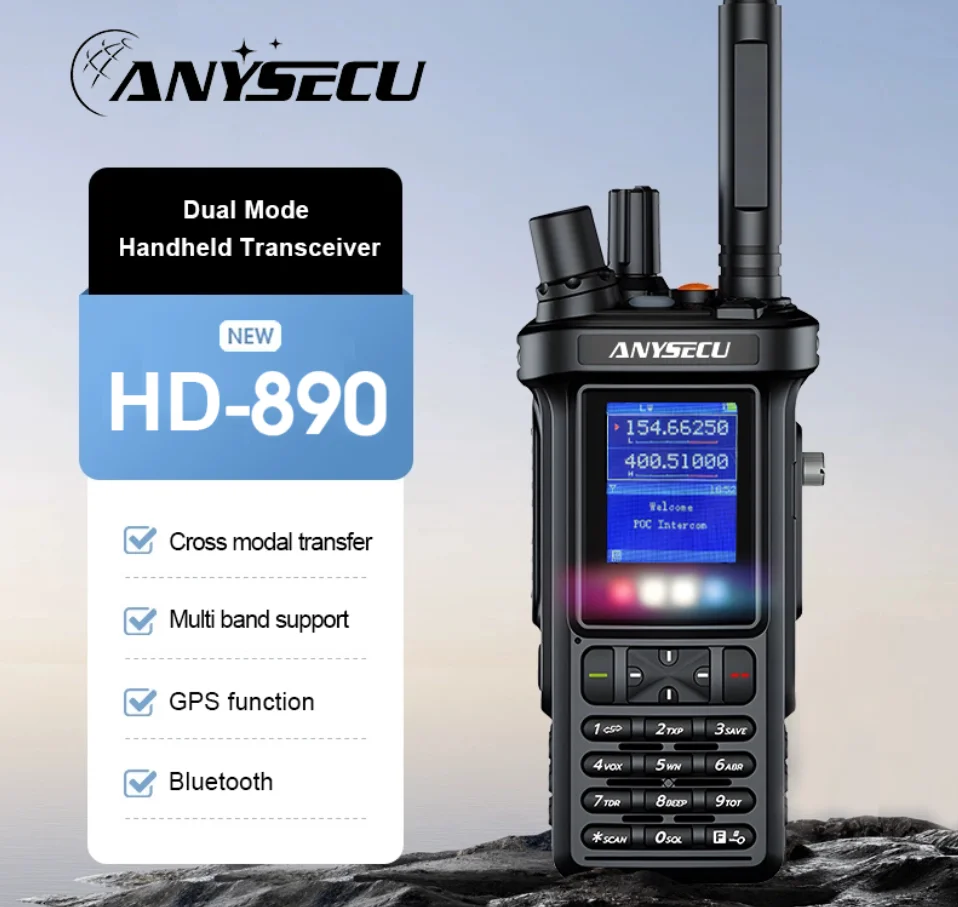 Anysecu HD-890 Two Way Radio 4G LTE Poc Network VHF UHF AM Air Band Receiver Cross Mode GPS Public Intercom HAM SenHaix SHX8900