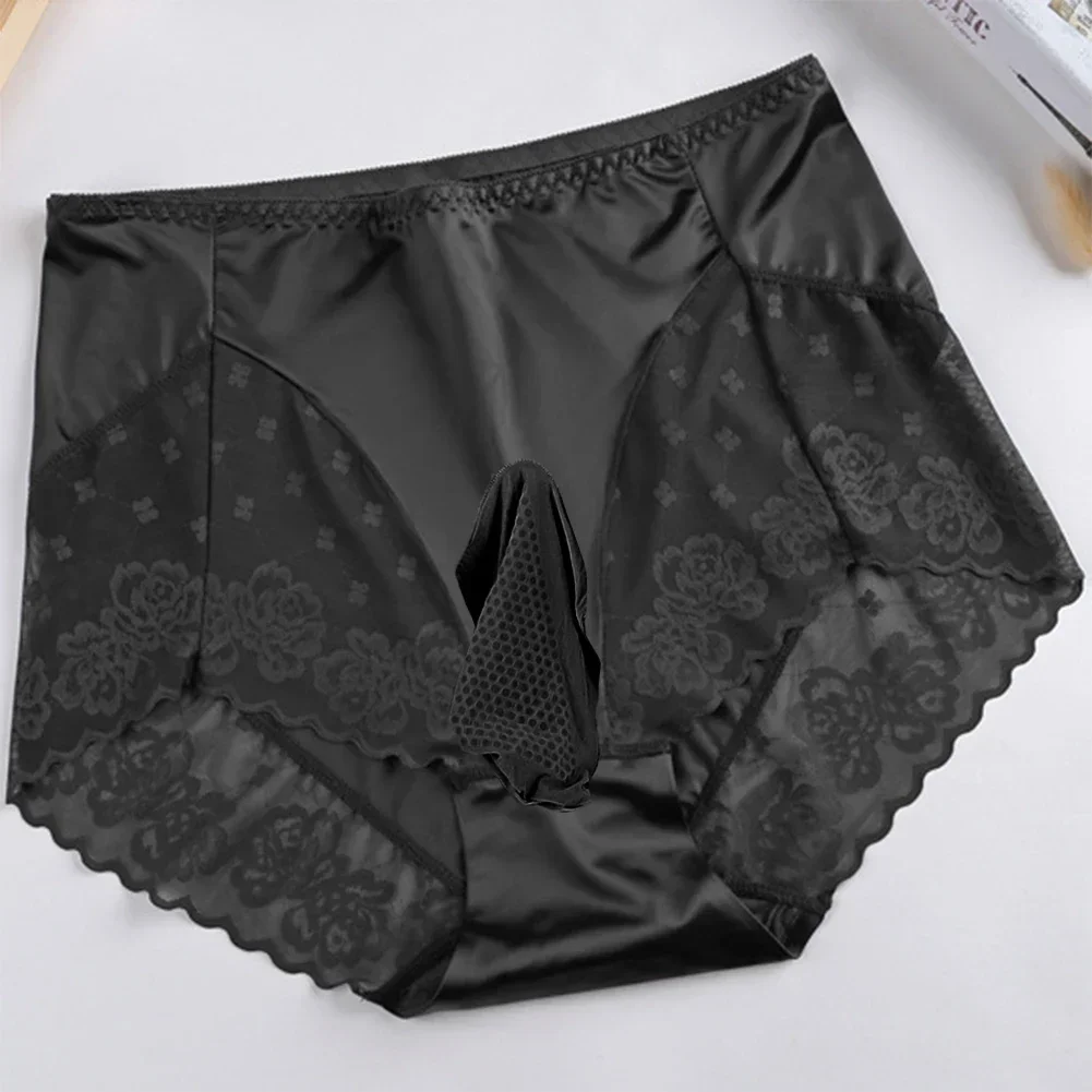 Men Silky Satin Briefs See Through Lace Underwear Sexy Sissy Pouch Panties Thin Bikini Underpants Breathable Ultra-Thin Slip