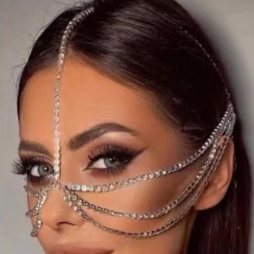 Chain Luxury Rhinestone Face Decor Cover FaceJewelry Face Chain Tassel Veil Crystal Veil Face Chain Crystal Layered Face Chain