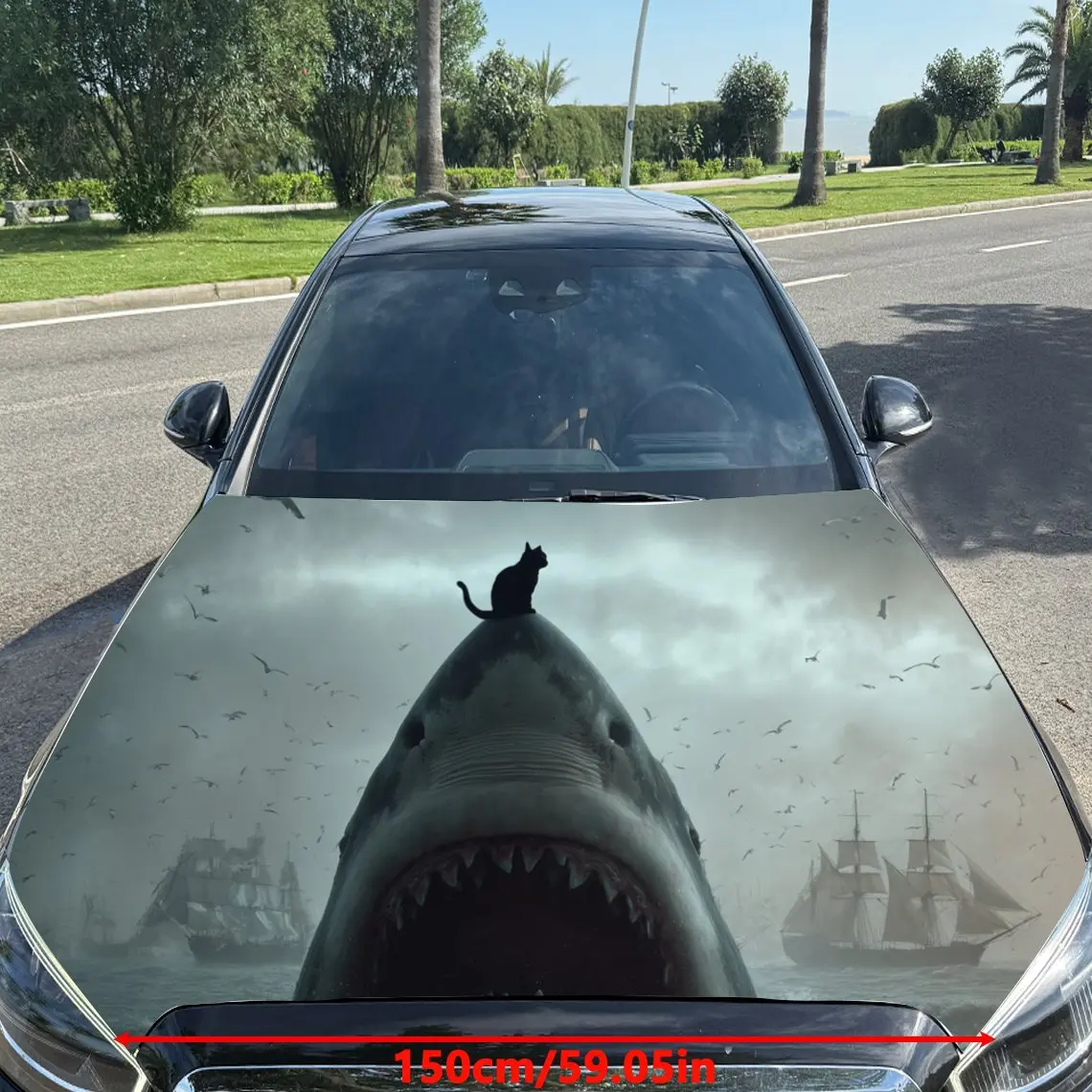 Fearsome Shark Silhouette Car Hood Stickers - Self-Adhesive, Waterproof and Durable Vinyl Wrap, Decorate And Protect Your Car -