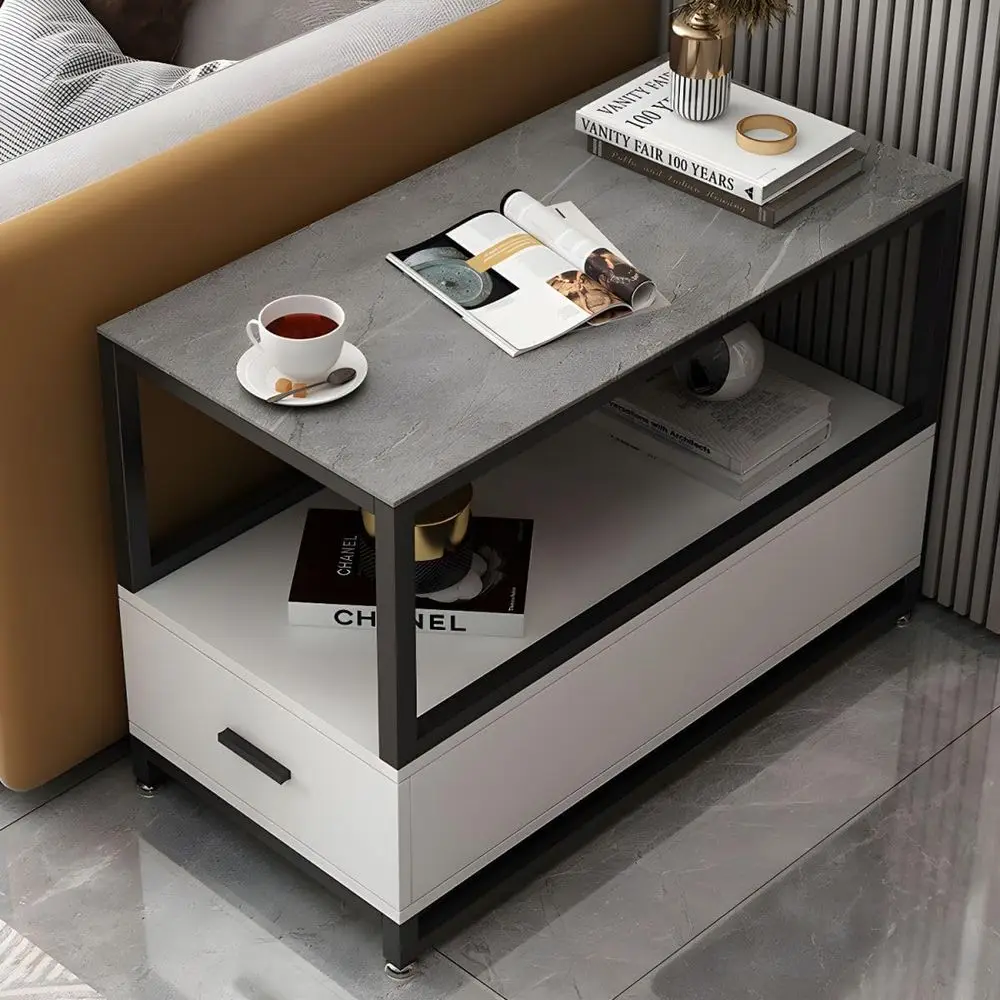 

Gray/Black 2-Tier Storage Side Table for Small Spaces, 23.5 L x 16 W x 22.5 H