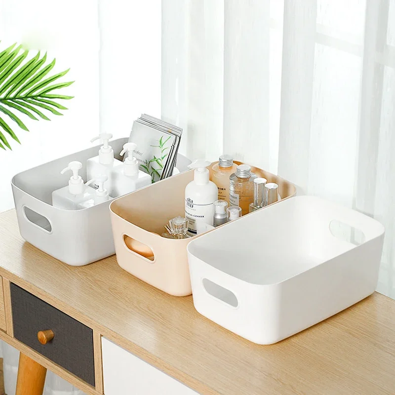 Household Desktop Baskets Storage Plastic Organization Box Portable Cosmetics Wardrobe Bedroom Kitchen Bathroom Storage Box