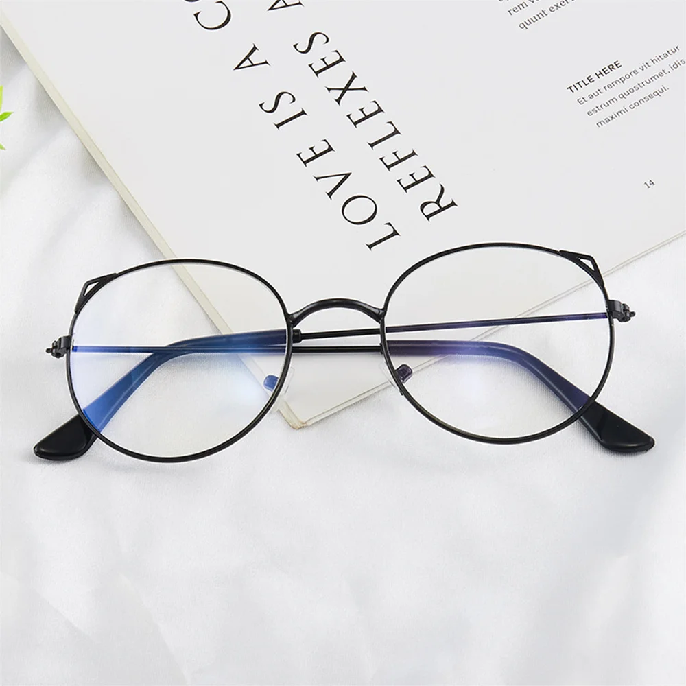 KLASSNUM Metal Sunglasses Mirror Transparent Round Frame Eyeglasses Uv400 Shades Flat Mirror Round For Unisex Computer Casual