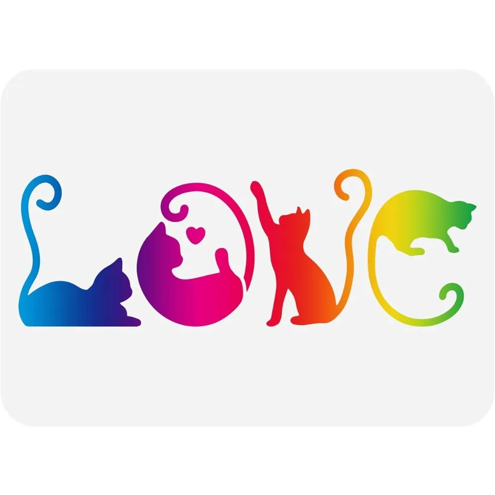 

Love Cat Stencil 8.3x11.7inch Reusable Pet Cat Drawing Stencil DIY Craft Cute Kittens Painting Template for Home Decoration