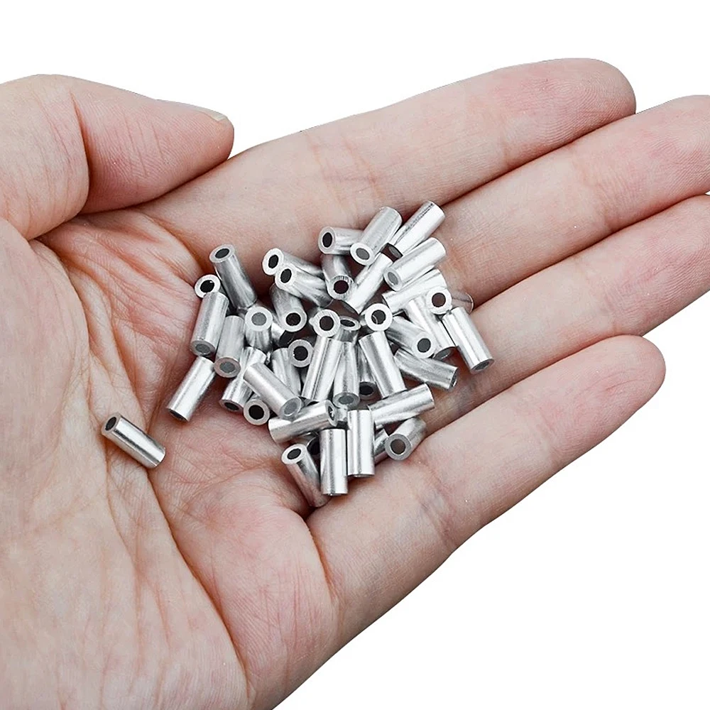 120 Teile/schachtel Angeln Aluminium Crimp Ärmeln Oval Barrel Runde Schleife Hülse Draht Führer Rigging Tackle Pesca Linie Rohr Anschlüsse – Detail 13