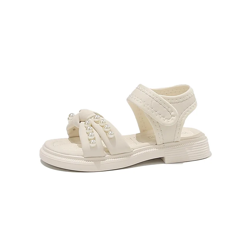 

Новые летние сандалии для девочек 2026 года: уличные, с жемчужным бантом, дышащие, модные, детские туфли-балетки