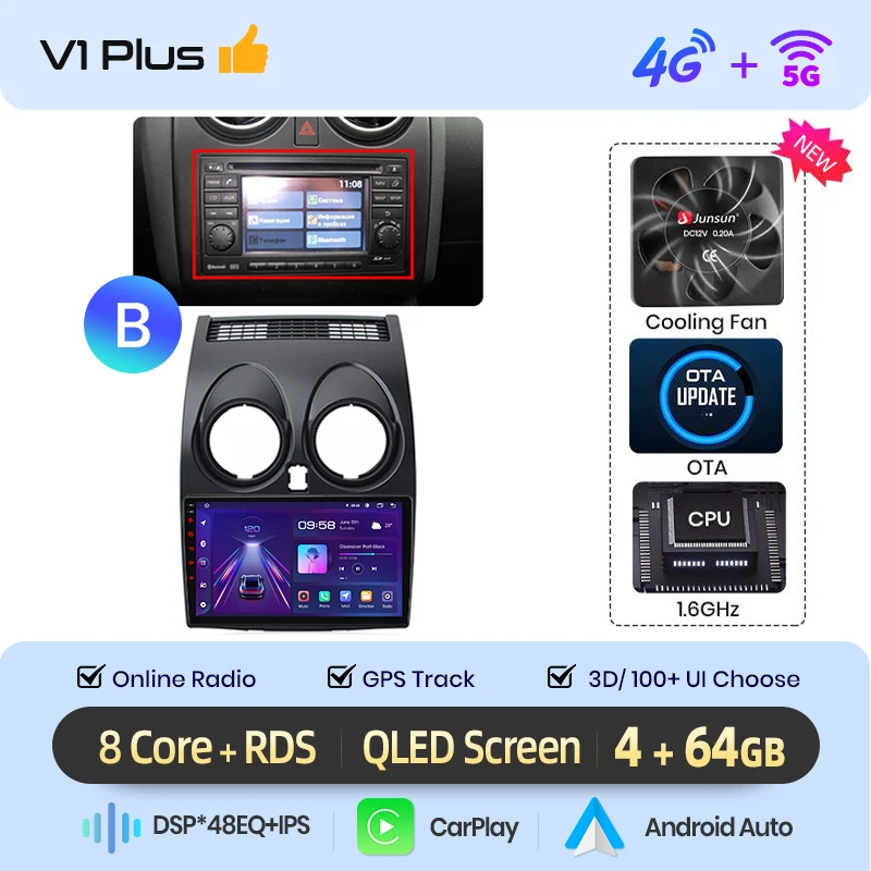 Junsun Carplay Android Auto Autoradio Voor Nissan Qashqai J10 2006 - 2013 Gps Intelligente Systemen Tereo Multimedia Autoradio