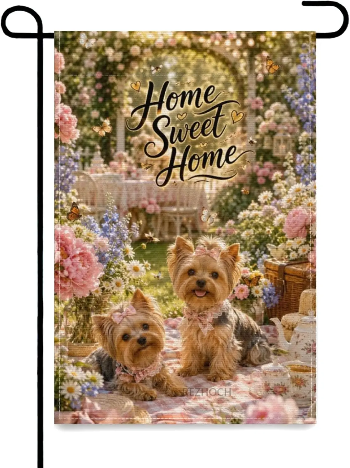 Home Sweet Home Yorkshire Terrier Welcome Garden Flag 12x18 Inch,Summer Floral Cute Animals Peony Daisy Cottagecore Outdoor  yyi