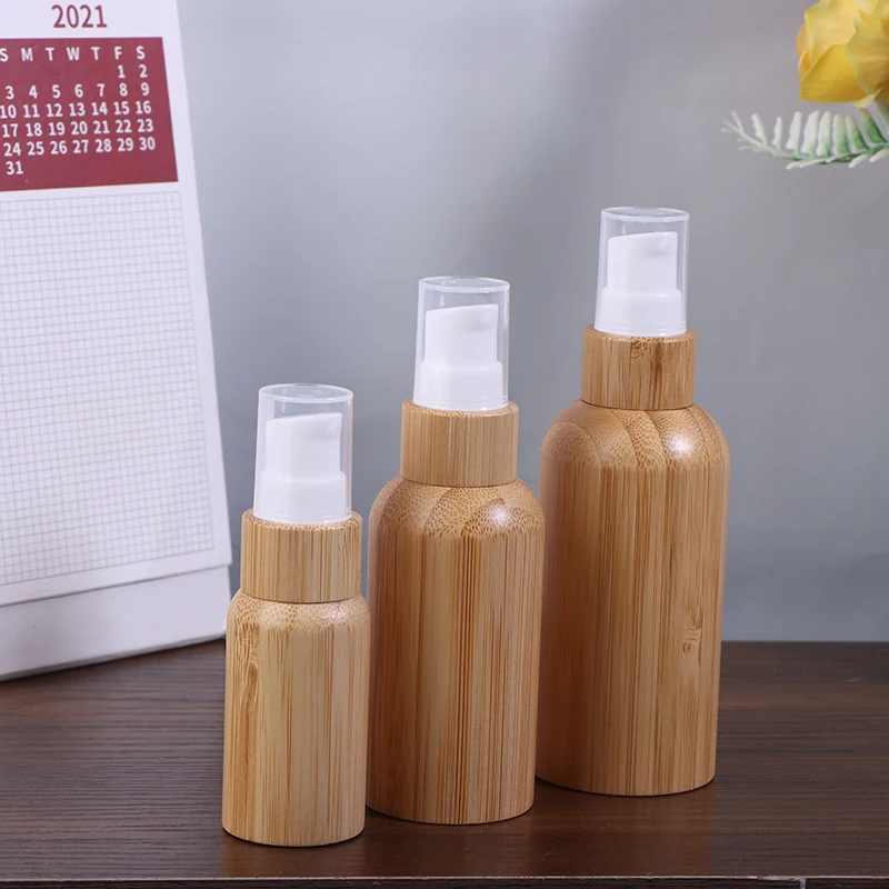 Bouteille de Lotion en bambou de 10 à 100ml, Type presse, emballage rechargeable, maquillage, cosmétiques pour crème, Gel, hydratant, récipient liquide