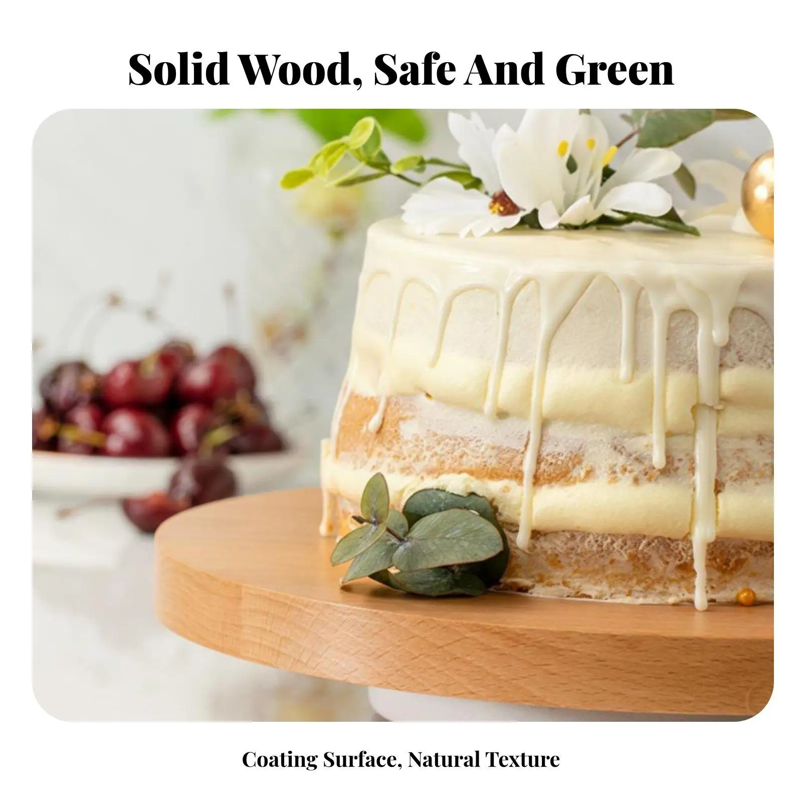 Wooden Rotating Cake Stand for Baking Decorating Tools Smooth Silent Spinning Turntable for Birthday Wedding Cake Display Board