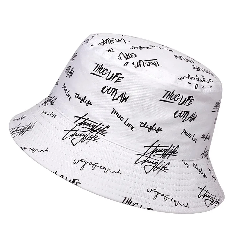 2024 New Fashion Panama Double Sided Wearable Letter Life Men\'s Casual Closed Sun Sunshade Sunscreen Fisherman Hat Fishing Cap