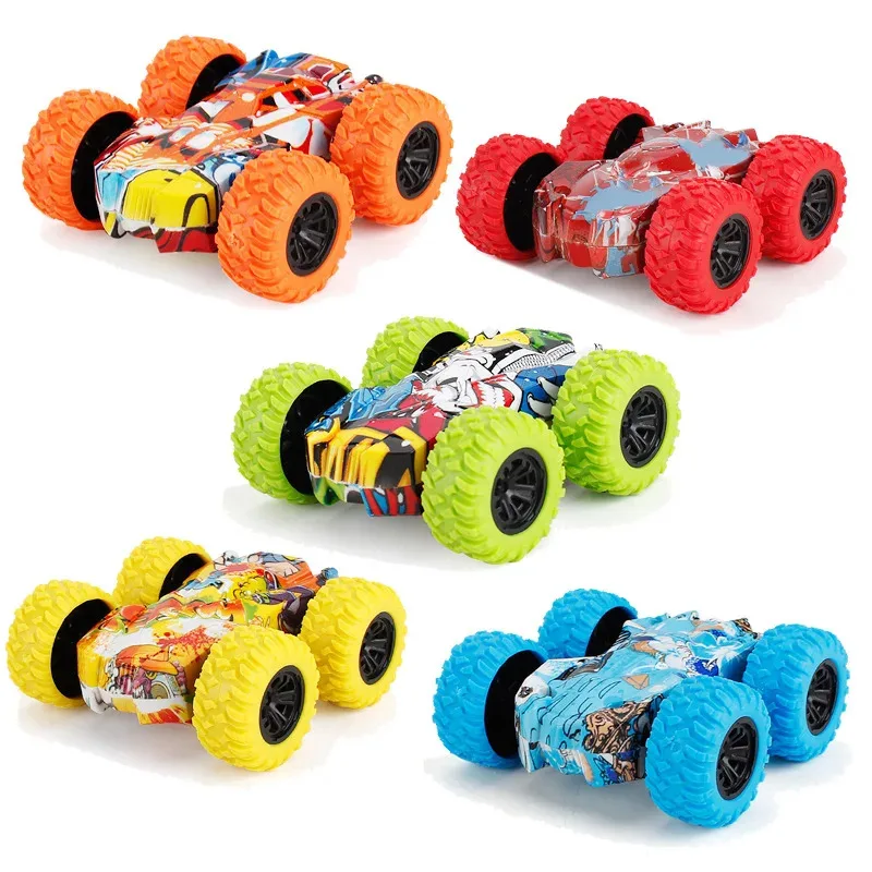

TEMIKIDS Double-Side Vehicle Inertia Car Collision Automatic Turnover Running Car Toy 360 degrees Rotating Graffiti Color Toys C