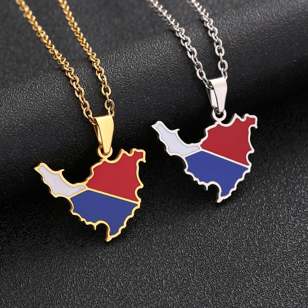 Fashion Saint Martin Island Map Flag Pendant Necklace Stainless Steel Men Women Sint Maarten Country Maps Jewelry Gift