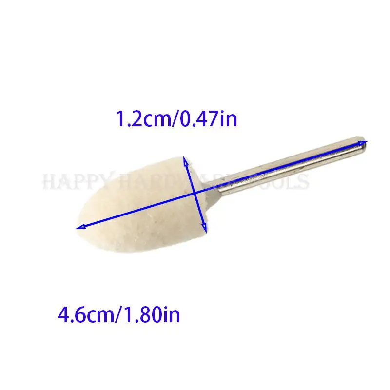 Roda Poles Wol Felt dengan Shank 3mm untuk Mesin Gerinda, Bor, dan Alat Putar, Grit 12mm