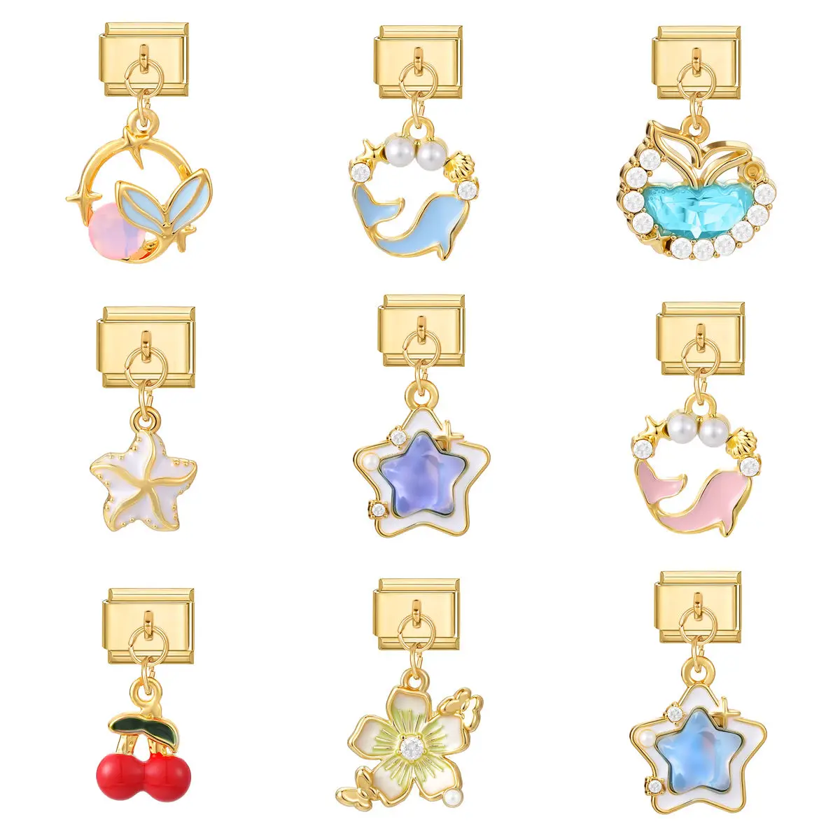 WG 1pc Italian Modular Bracelet Blue Ocean World Charm Pendant Links For DIY Modular Rings Necklace Jewelry For Women