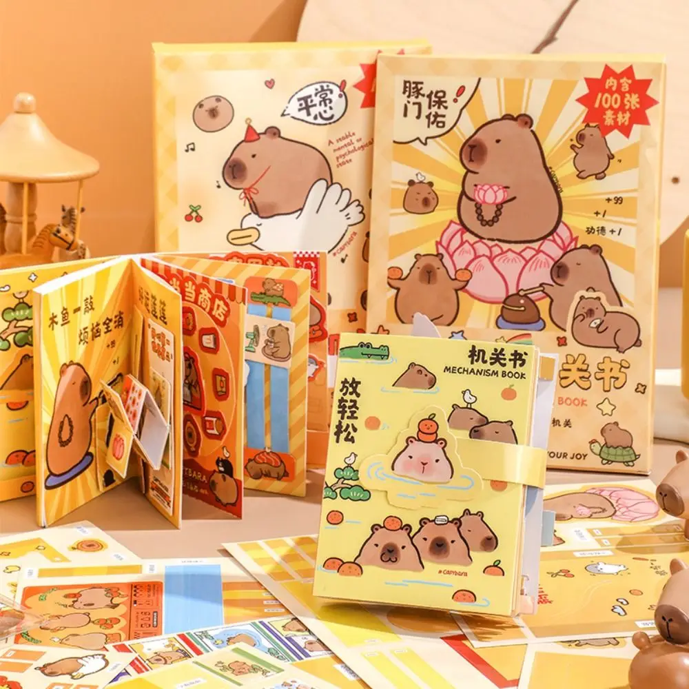 Kapibara หนังสือการ์ตูน Capybara ของเล่นแบบเงียบทำมือกระดาษคาปิบาราสมุดสะสมสติ๊กเกอร์อนิเมะหนังสือการ์ตูน DIY ของเล่นหนังสือยุ่งๆสำหรับเด็ก