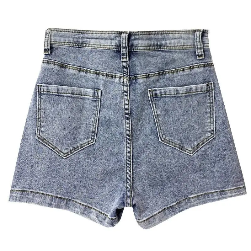 2024 autumn new slim fit high waisted washed fake two-piece design  denim shorts women's A-line wide leg pants trend