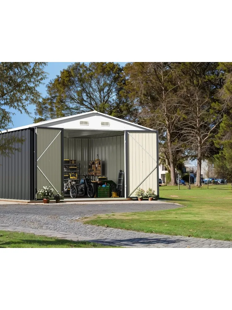 Outdoor Storage Shed 10 x 10 ft. Utility Tool Shed Metal Storage Garden Shed with Door & Lock for Patio Storage, Gray