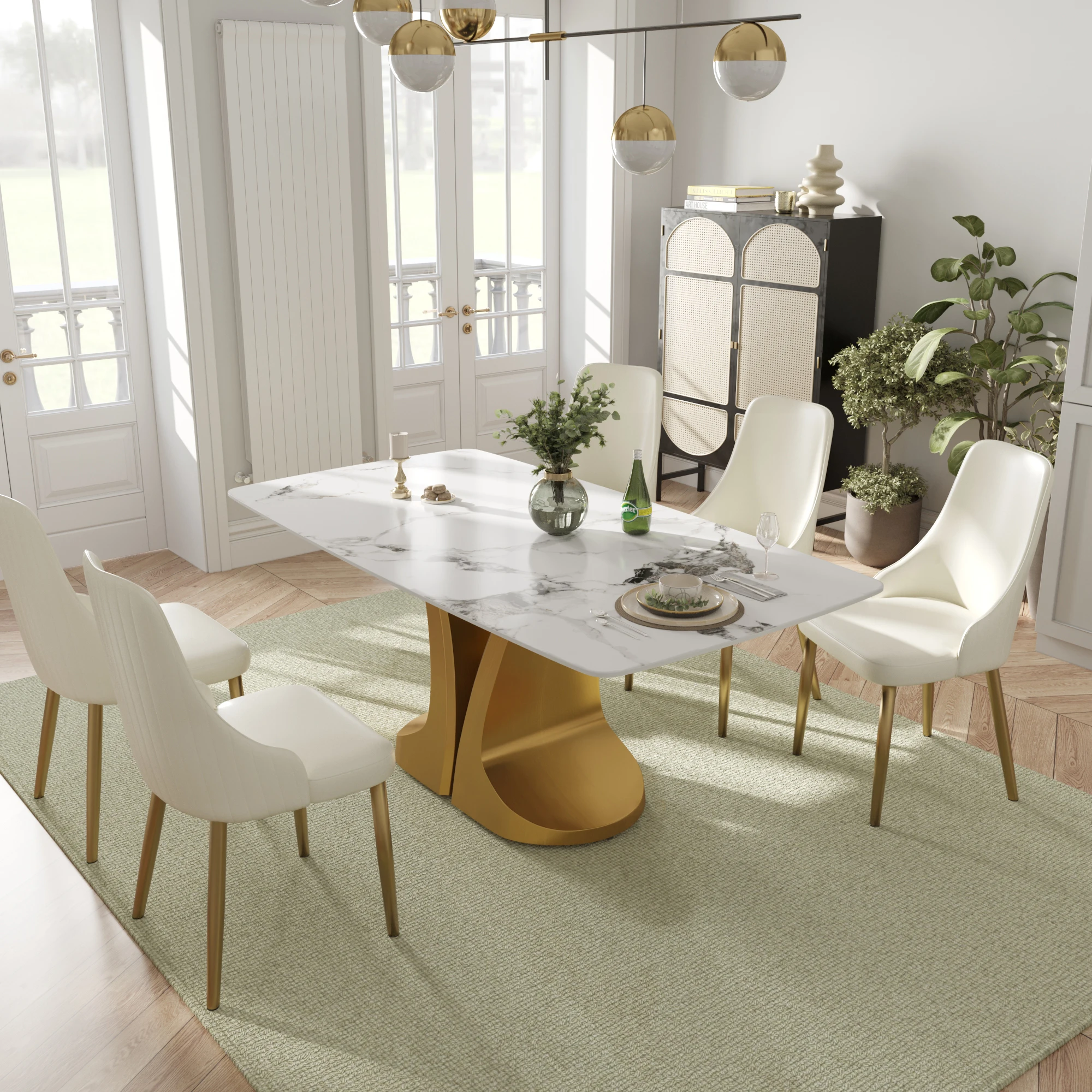 

Atunus USA Drop Shipping in Stock Modern Luxury Sintered Stone Dinner Home Furniture Rectangle 6 Seater Marble Dining Table