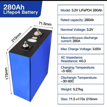 LiFePO 리튬 다리미 인산염 배터리, 태양열 시스템 RV 캠핑에 적합, 4 3.2v 280ah 