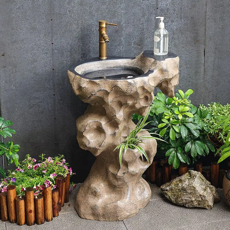 

Courtyard Garden Outdoor Washbasin Pool Room B & B Courtyard Terrace Pillar Integrated Floor Washbasin Imitation Stone